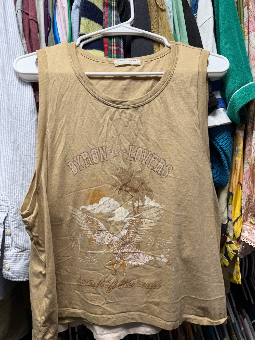 Spell Tan Graphic Muscle Tank with Eagle Print